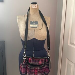 Coach Plaid Shoulder Bag with Black Patent Leather Straps